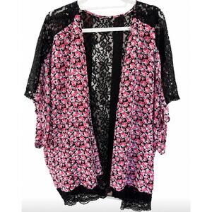 Jessica Simpson 2X Floral Lace Open Front Kimono Cardigan Boho Festival